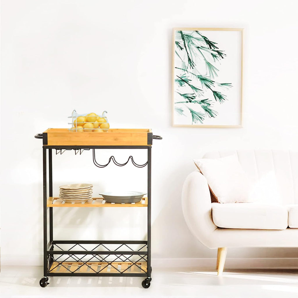 Bamboo Kitchen Cart with Mesh Shelves N527