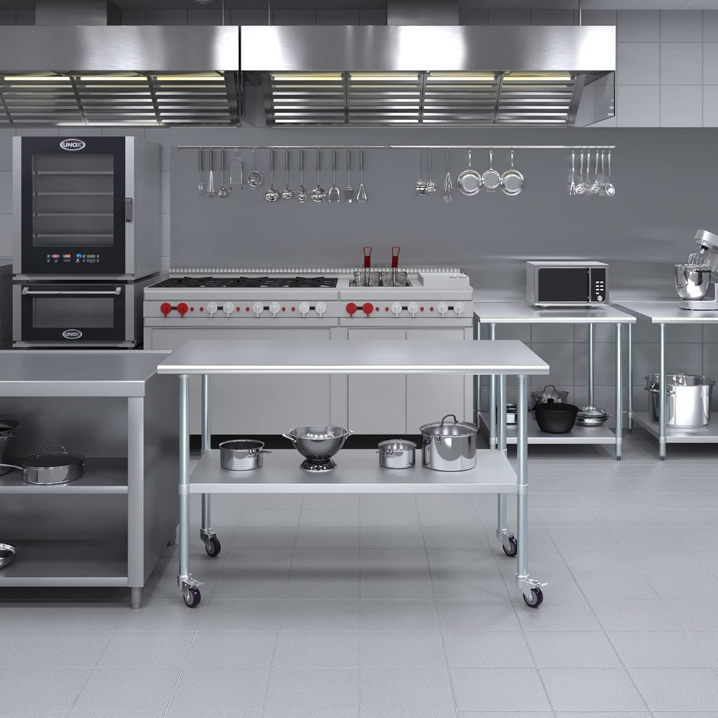 Stainless Steel Work Table with Under-Shelf & 4 Wheels X9108