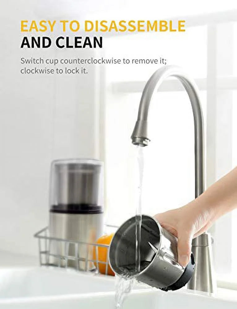 Silver Electric Coffee Grinder with 2 Removable Stainless Steel Bowls R397176