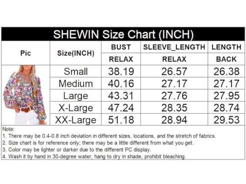 Women's Floral Print V Neck Long Sleeve Loose Blouses Tops C5448