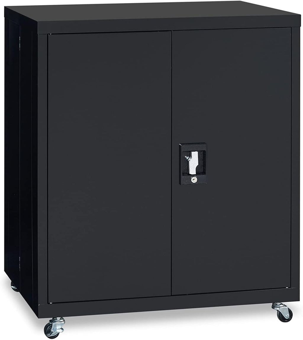 Black Metal Locking Cabinet with Wheels F2486