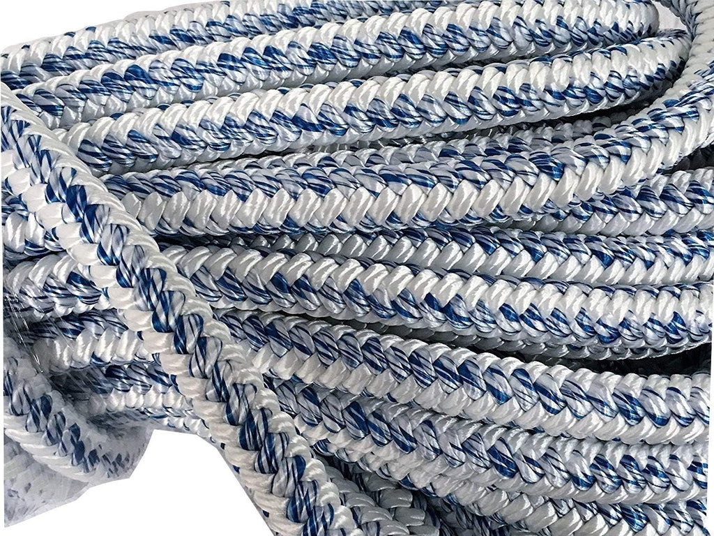 3/4 Inch by 150 Feet 12 Carrier 24 Strand Arborist Bull Rope White Blue N847845