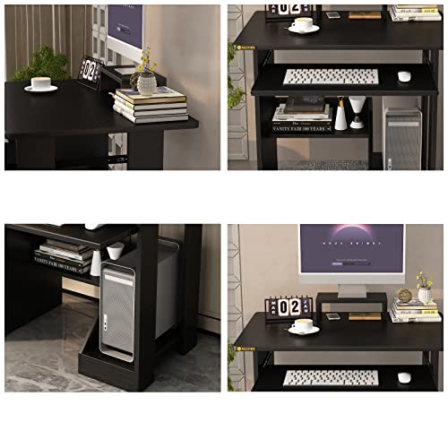 Black Computer Desk with Shelves and Keyboard Tray E655