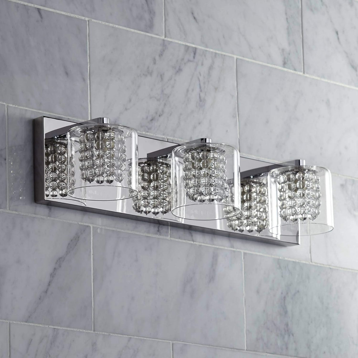 Chrome Silver Metal 3-Light Wall Mount Fixture with Clear Glass Shade F5919