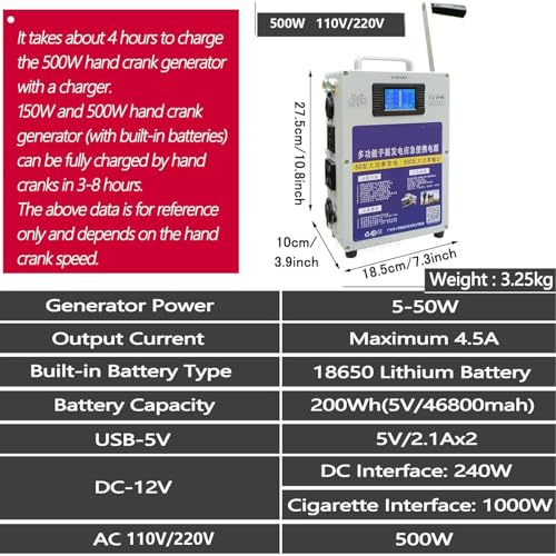 500W Crank Generator with Outlets DC/USB N718