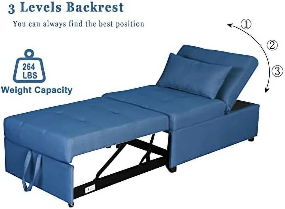 Black Convertible Sleeper Chair Bed with Ottoman U97317