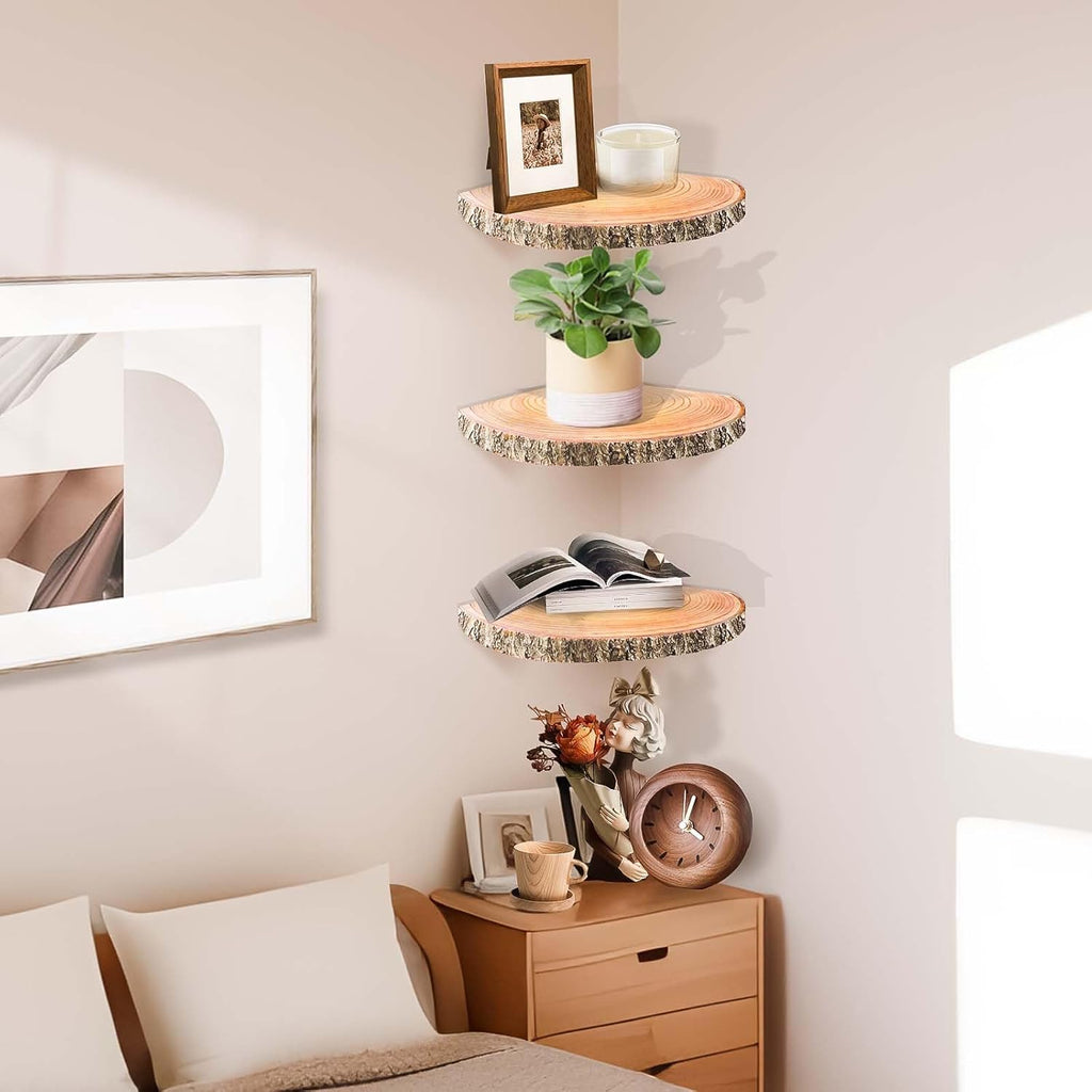 3Pcs Rustic Wood Corner Floating Shelves P58165