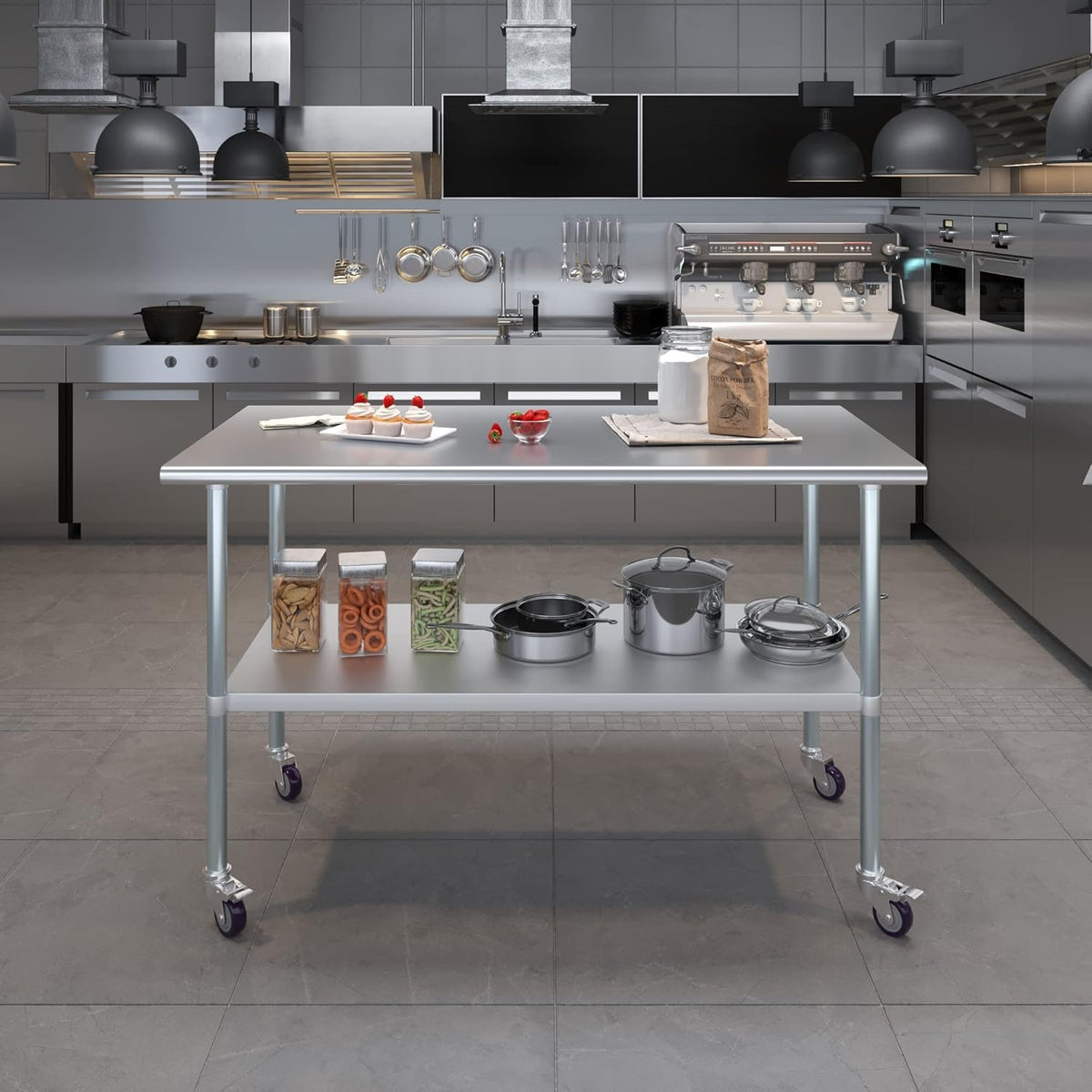 Stainless Steel Work Table with Under-Shelf & 4 Wheels X9108