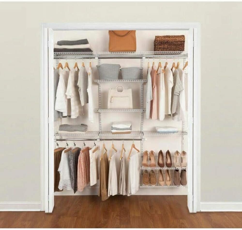 White Wire Shelving Kit with Expandable Shelving and Telescoping Rods G82004
