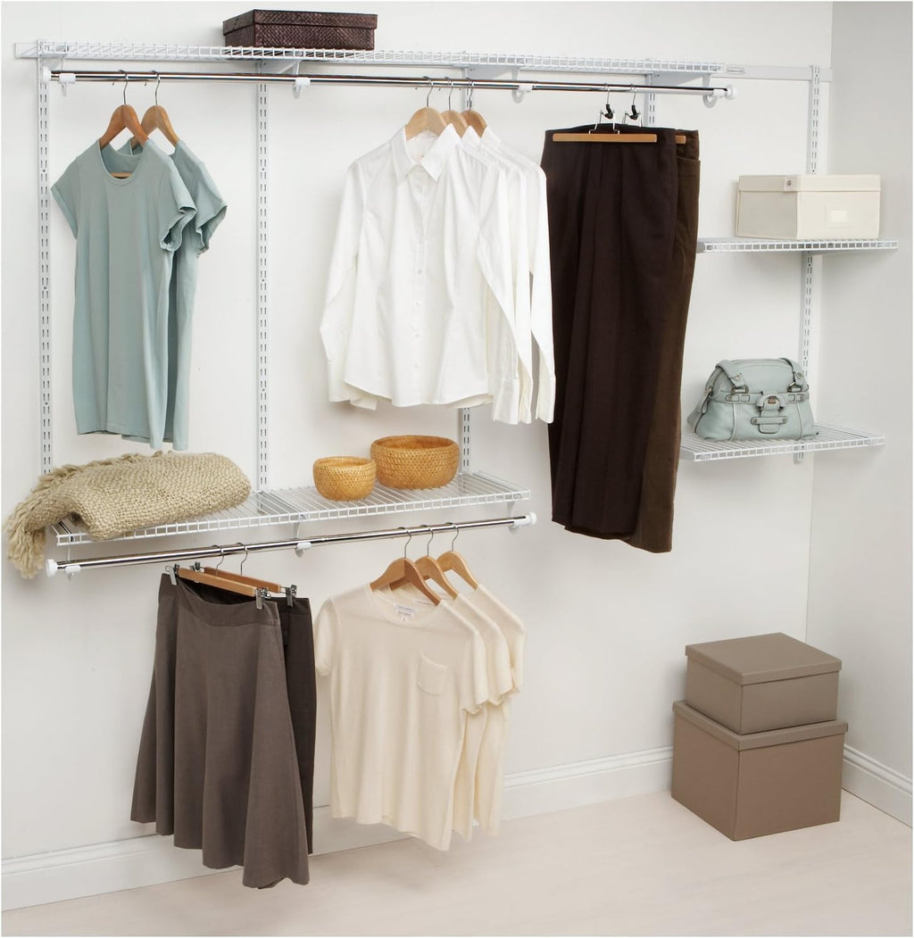 White Wire Shelving Kit with Expandable Shelving and Telescoping Rods G82004
