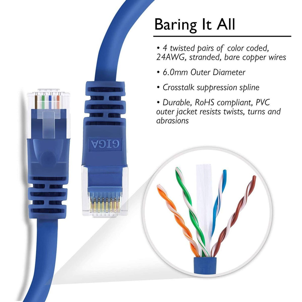 20 Pack 5 Feet Blue Cat 6 Ethernet Cable X71220