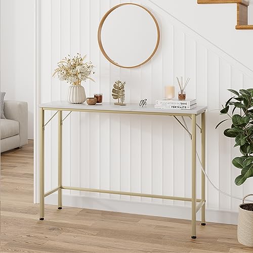 Gold Narrow Console Table with Outlets L280
