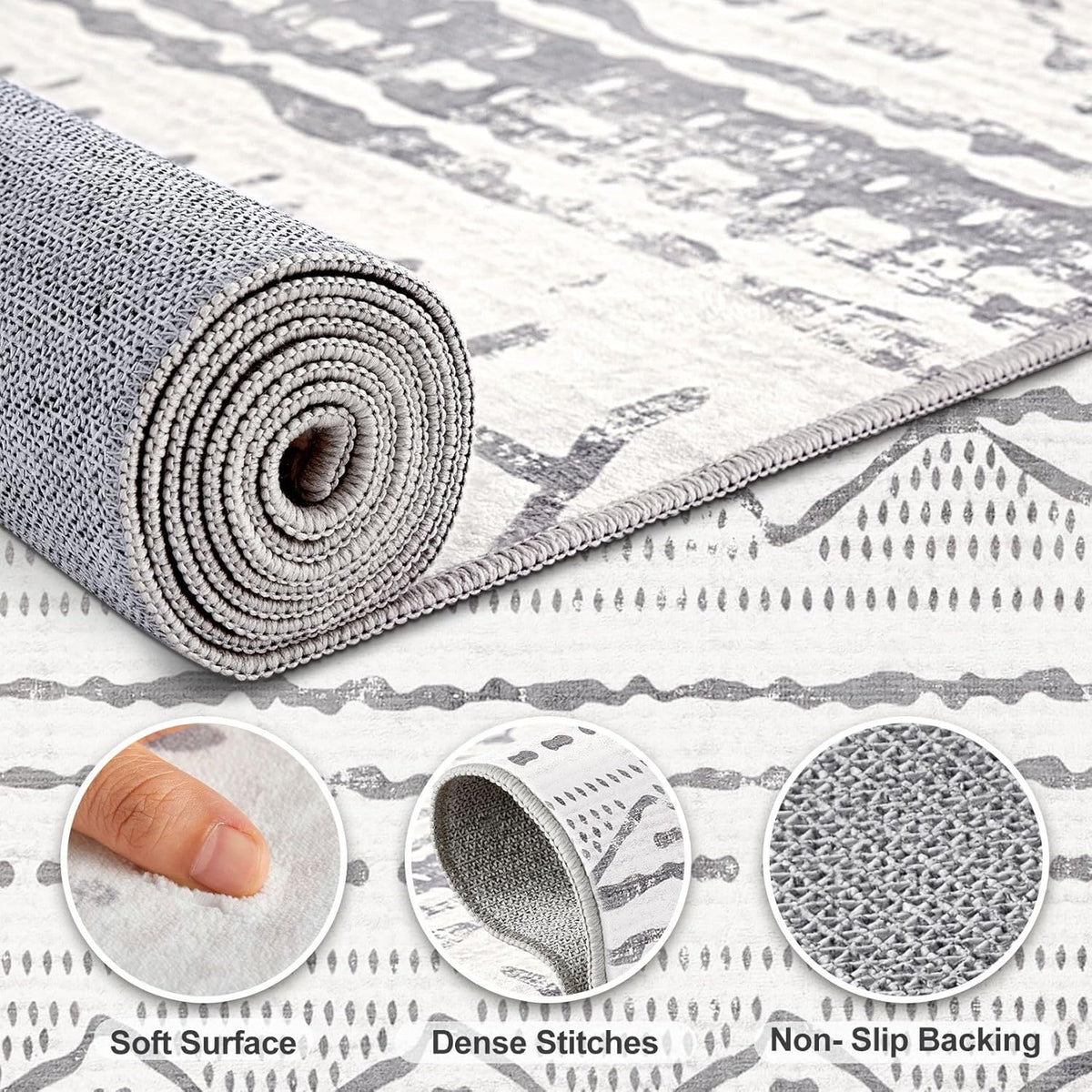 Grey 9x12 Machine Washable Area Rug F4590