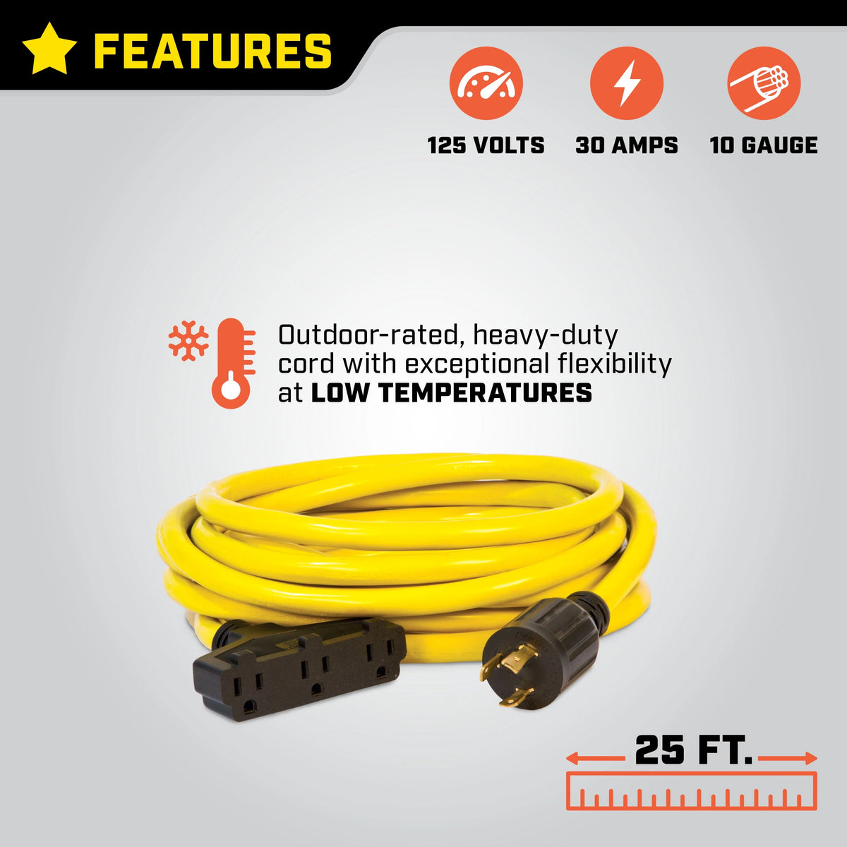 25-Foot 30-Amp 125-Volt Generator Extension Cord U1226