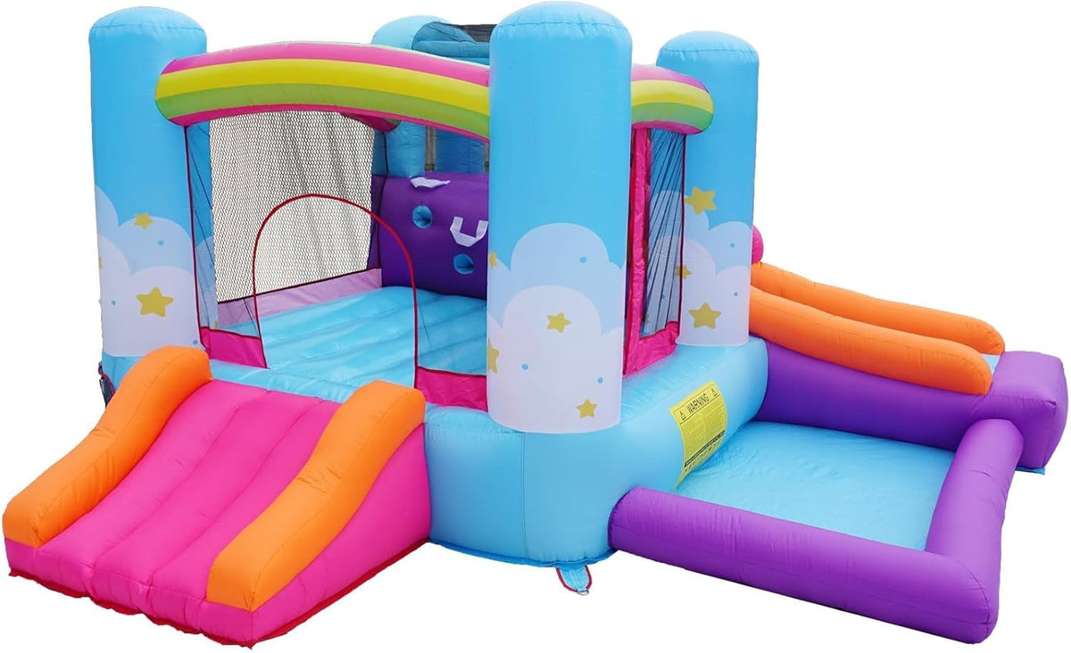 Inflatable Bounce House with Air Blower, Ball Pit, Slides, Reinforced PVC Bounce Floor R114