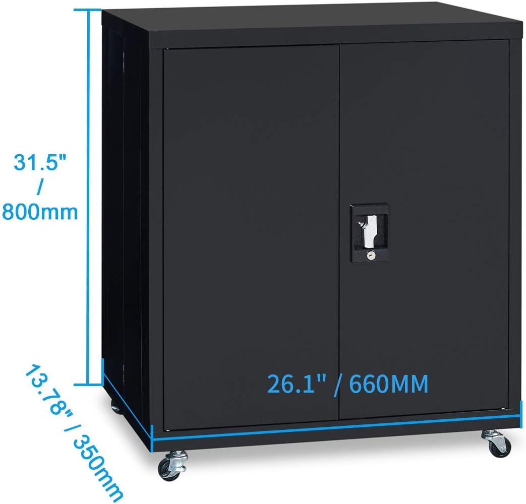 Black Metal Locking Cabinet with Wheels F2486