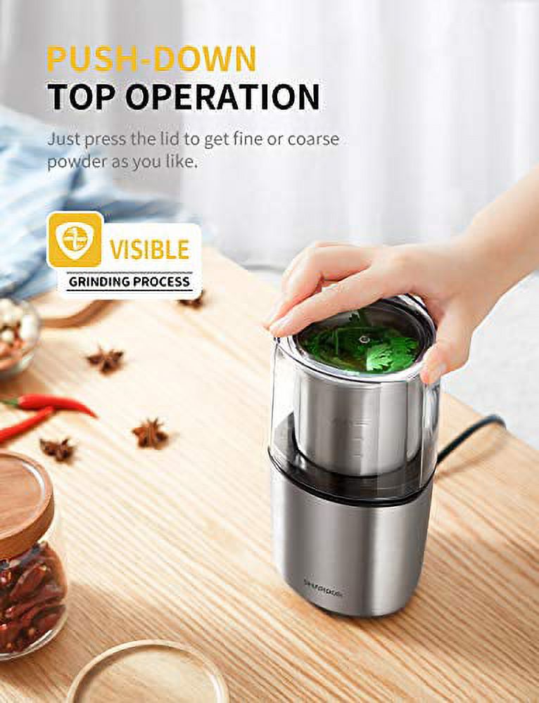 Silver Electric Coffee Grinder with 2 Removable Stainless Steel Bowls R397176