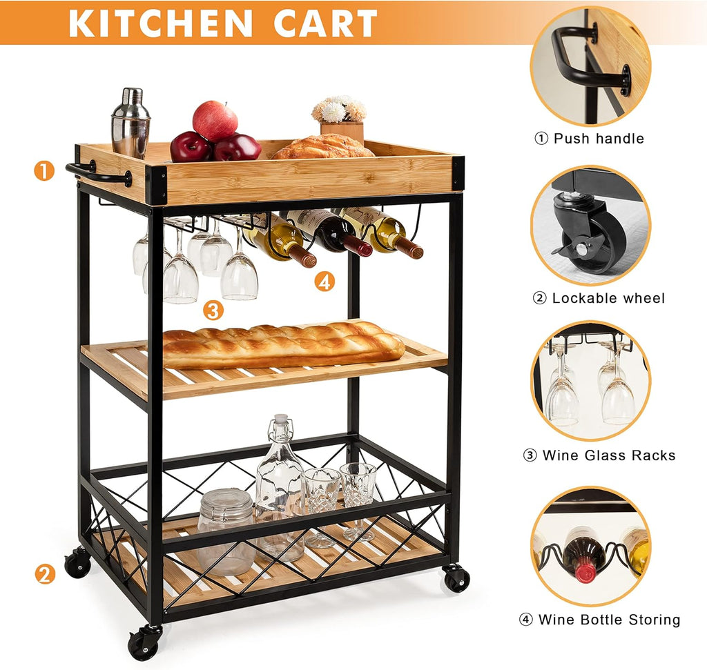 Bamboo Kitchen Cart with Mesh Shelves N527