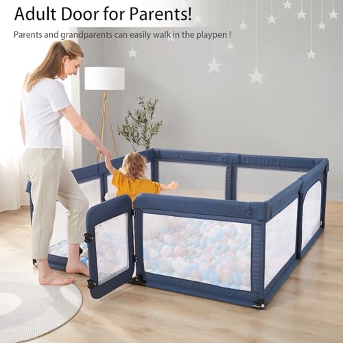 Black 79”x59” Baby Playpen with Door and Mesh Y679