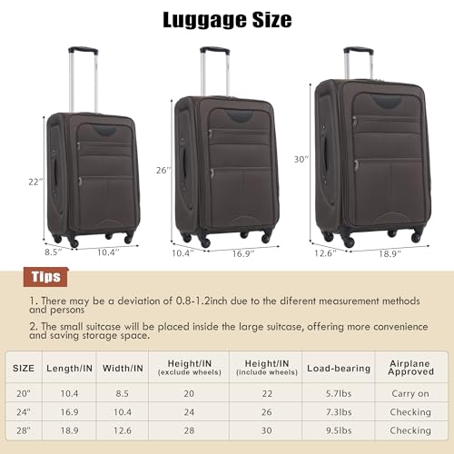 3-Piece Softside Expandable Spinner Luggage Set with TSA Lock (22/26/30 IN, Deep Blue) N198117