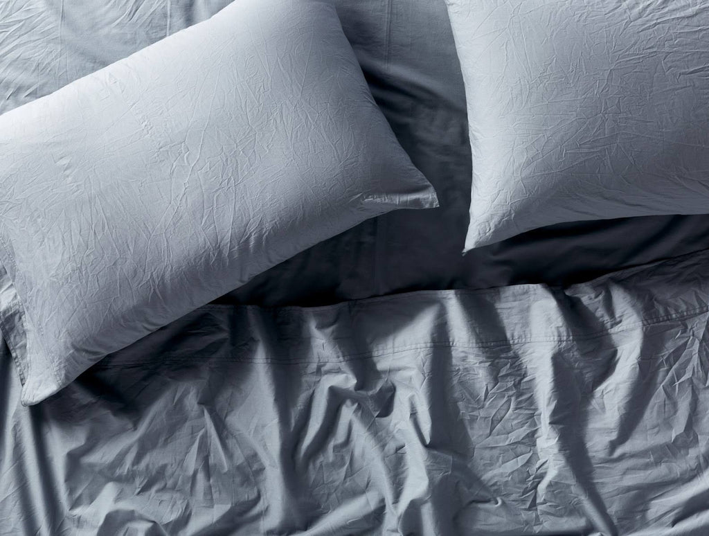 Organic Crinkled Percale Fitted Sheet King Steel Blue N7360