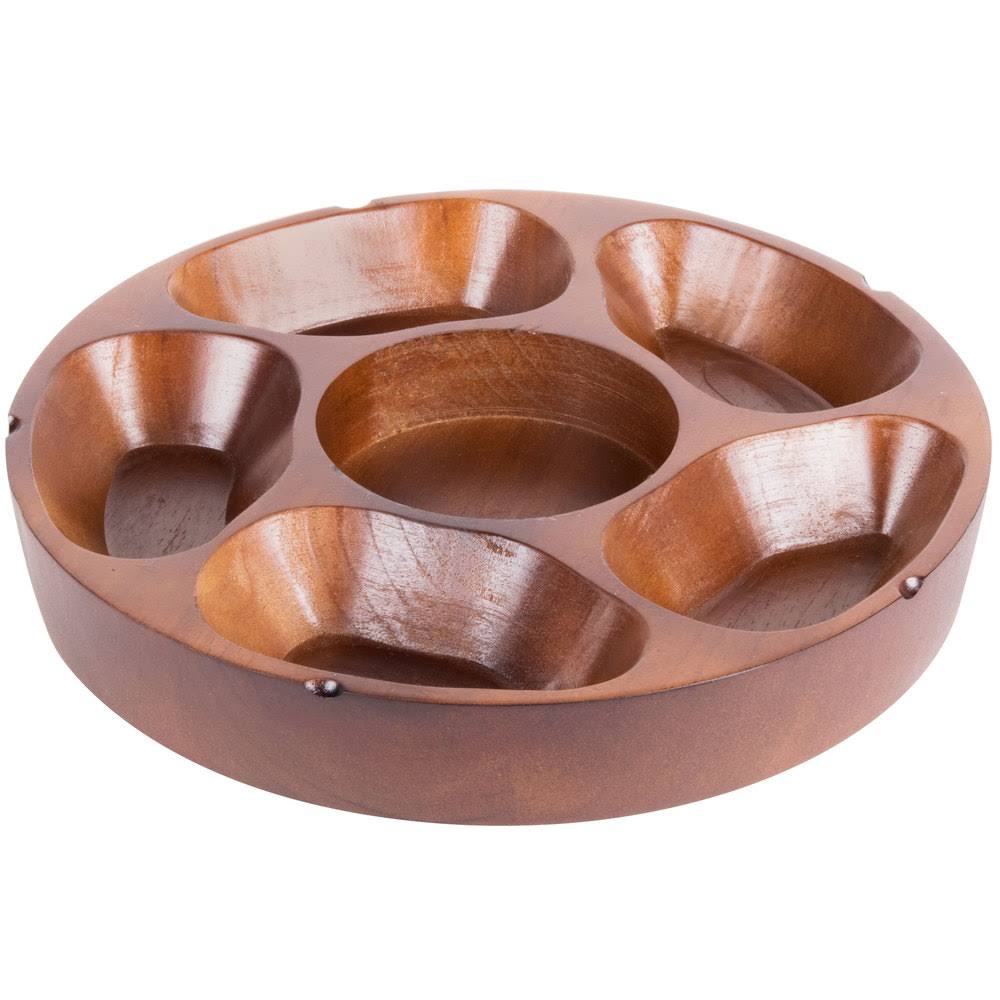 6 Compartment Carved Wooden Appetizer Platter L90213