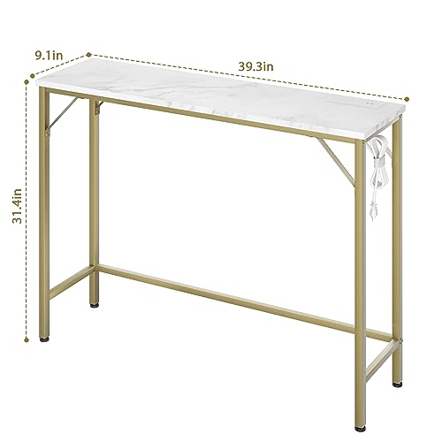 Gold Narrow Console Table with Outlets L280