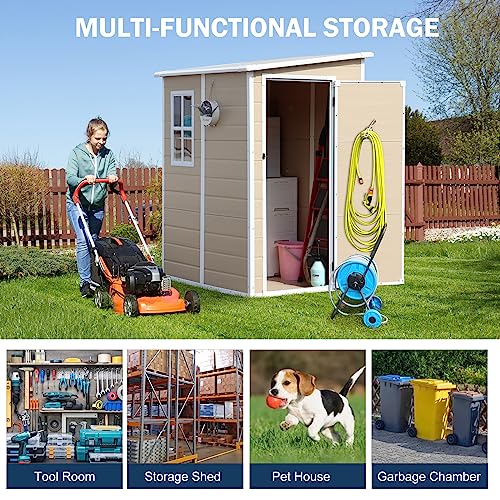 6x3 FT Waterproof Resin Outdoor Storage Shed with Floor and Lockable Door, Light Gray O28612
