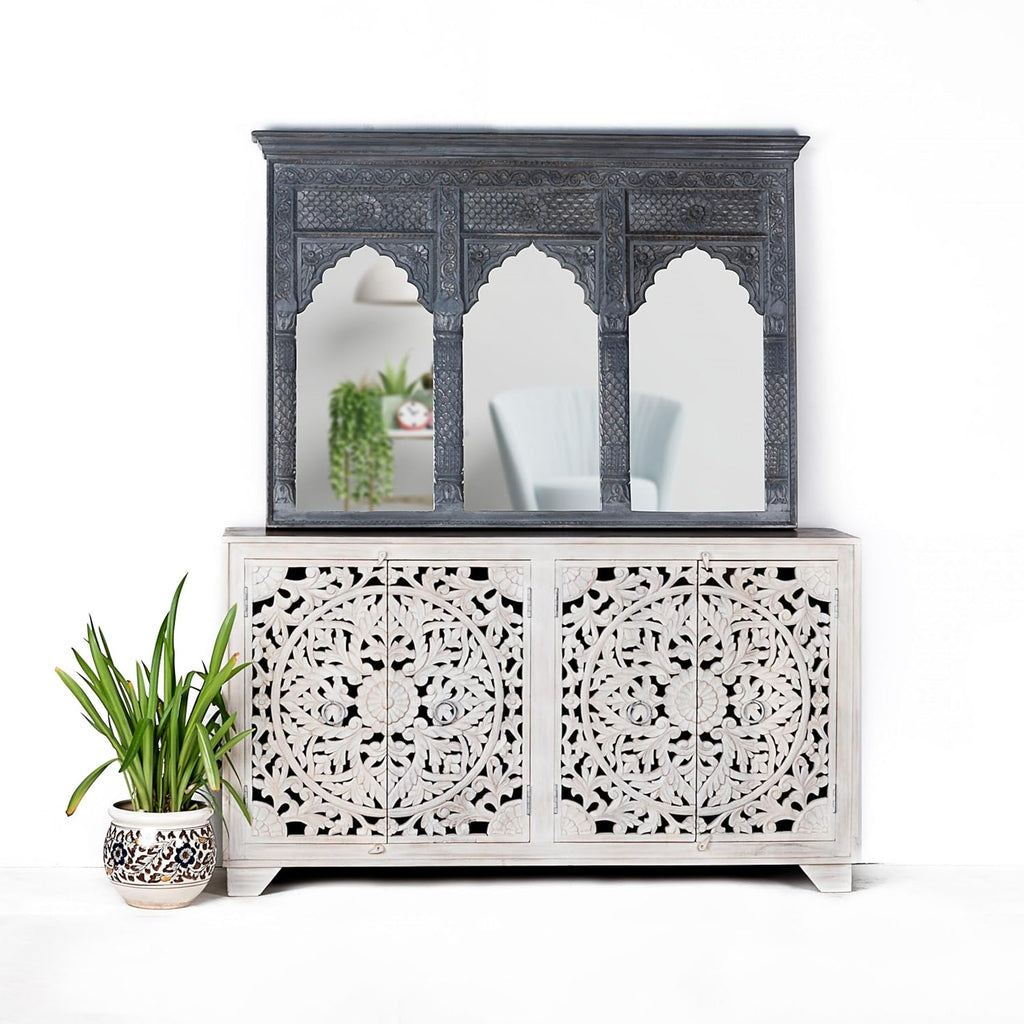 Hand Carved White Sideboard Cabinet I9064