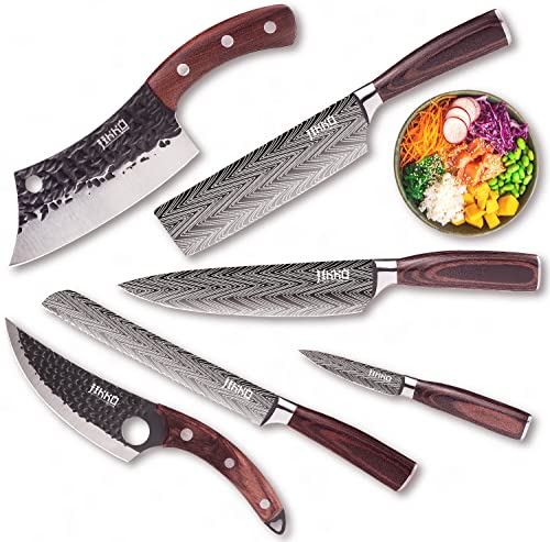 6 Piece Japanese Carbon Steel Kitchen Knife Set with Walnut and Mahogany Wood Handles S3702