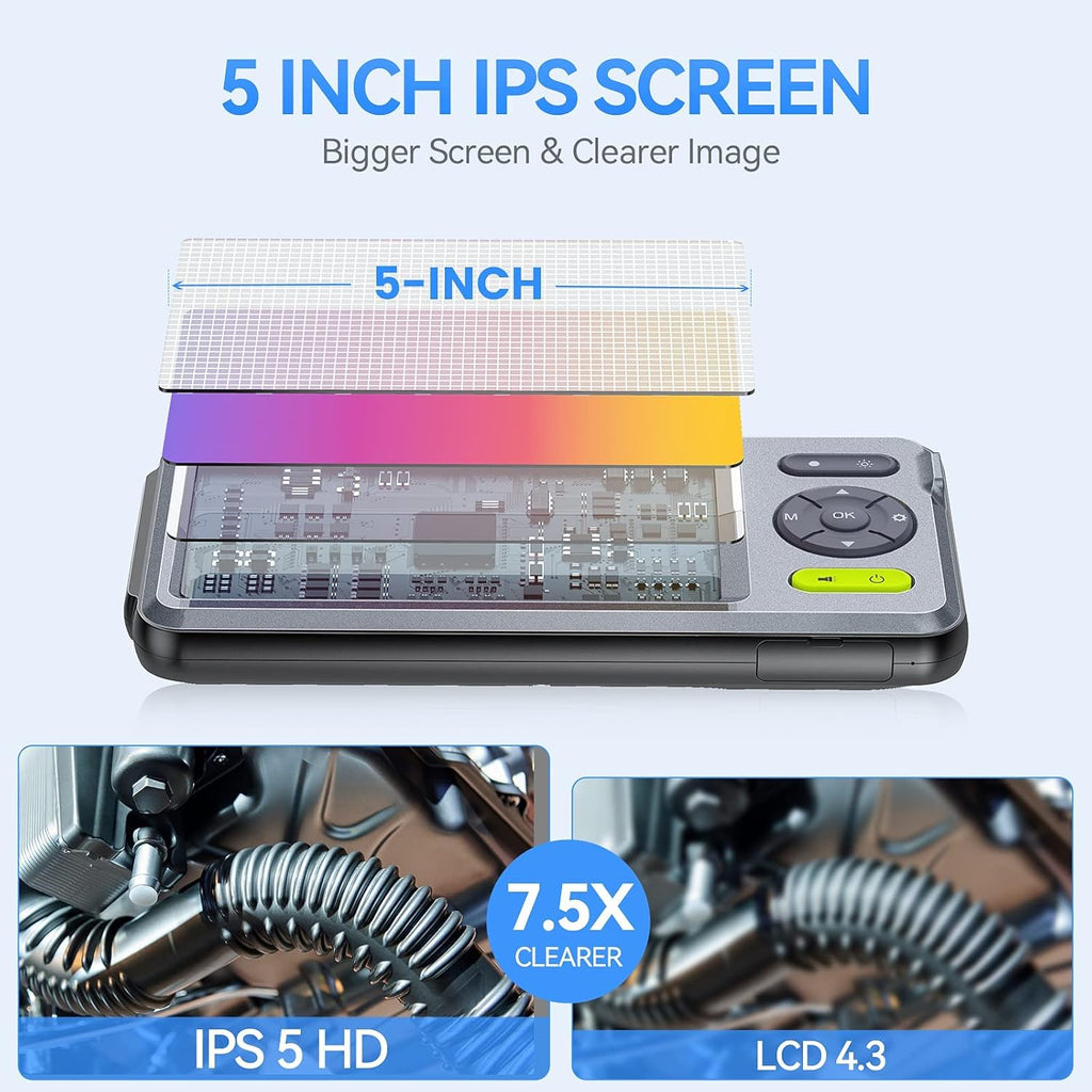 Triple Lens Endoscope Borescope Inspection Camera with 5'' Screen 16.5ft D783106