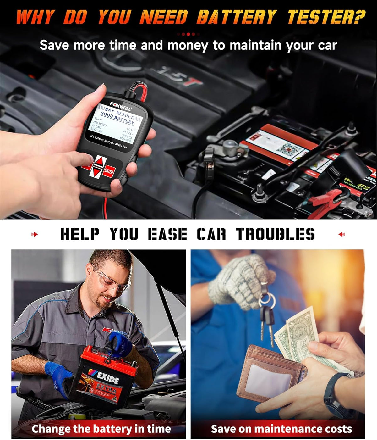 OBD2 Scanner with ABS Auto Bleed ABS SRS/Airbag Car Diagnostic Tool, 12V Car Battery Tester T516454