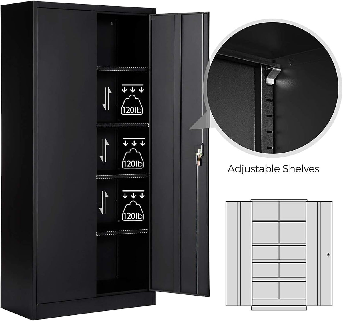 Black Metal Locking Cabinet with Wheels F2486