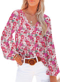 Women's Floral Print V Neck Long Sleeve Loose Blouses Tops C5448