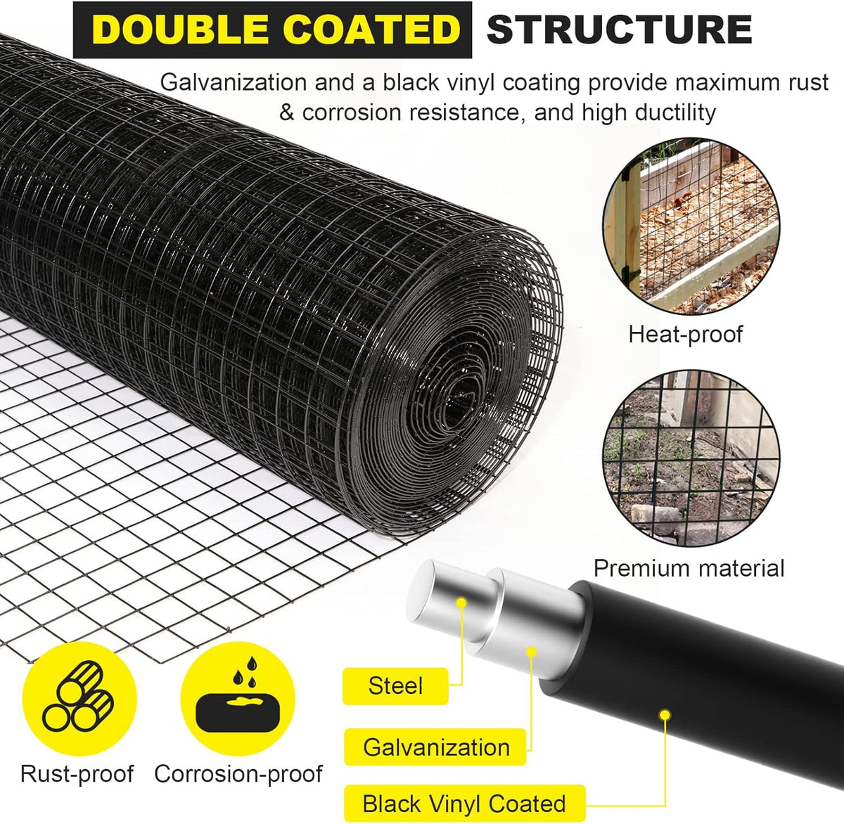 24'' x 100' 1/2inch 16 Gauge Black Vinyl Coated Welded Fence Mesh U5200