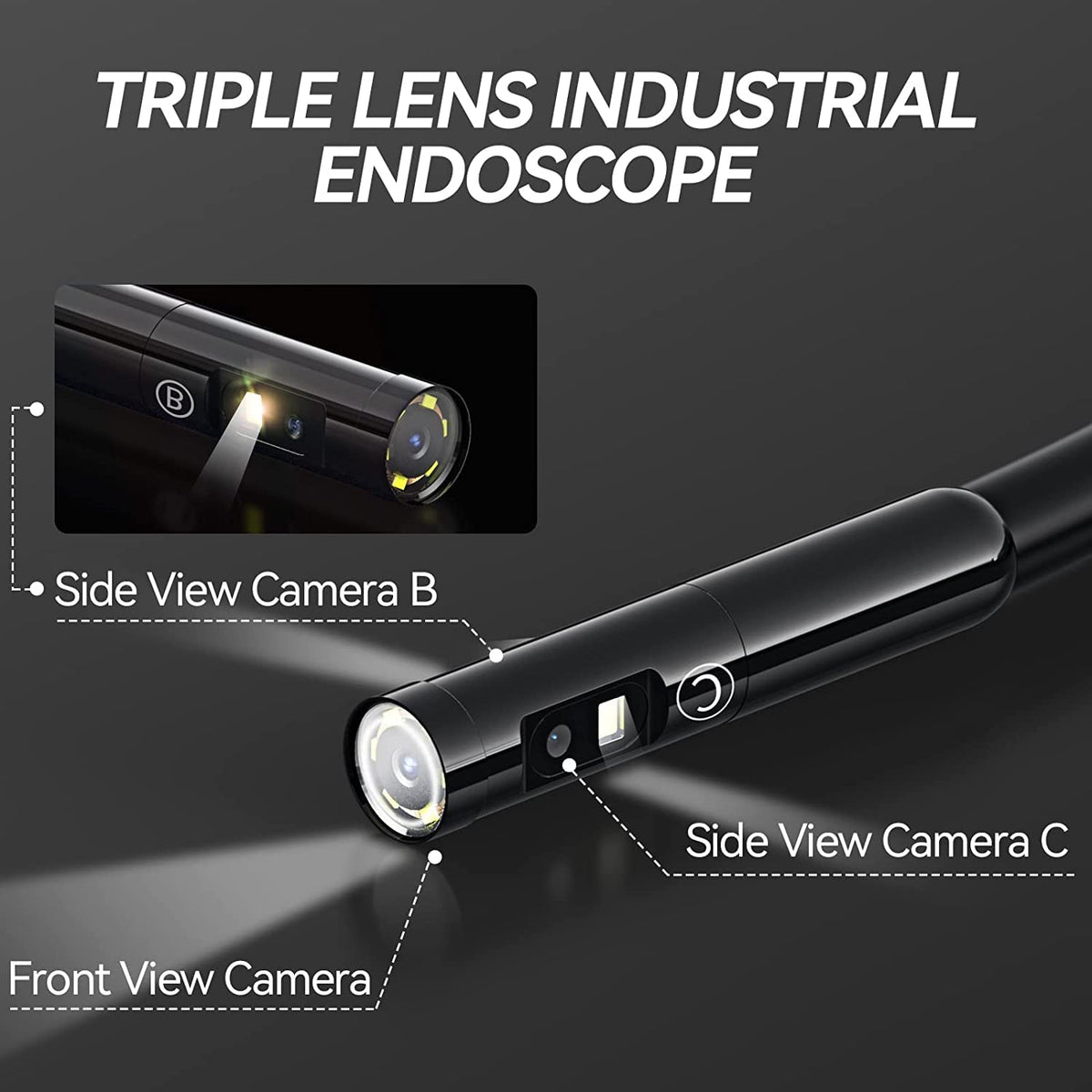 Triple Lens Endoscope Borescope Inspection Camera with 5'' Screen 16.5ft D783106
