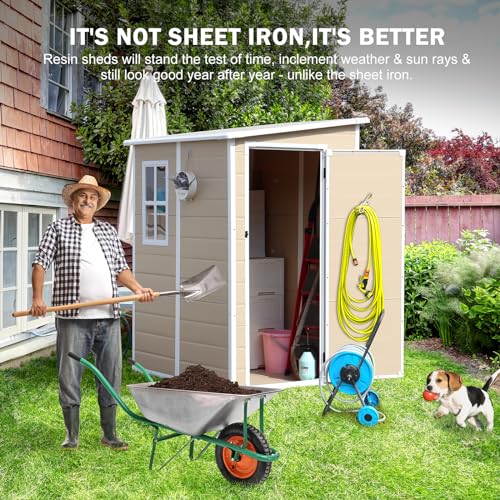 6x3 FT Waterproof Resin Outdoor Storage Shed with Floor and Lockable Door, Light Gray O28612