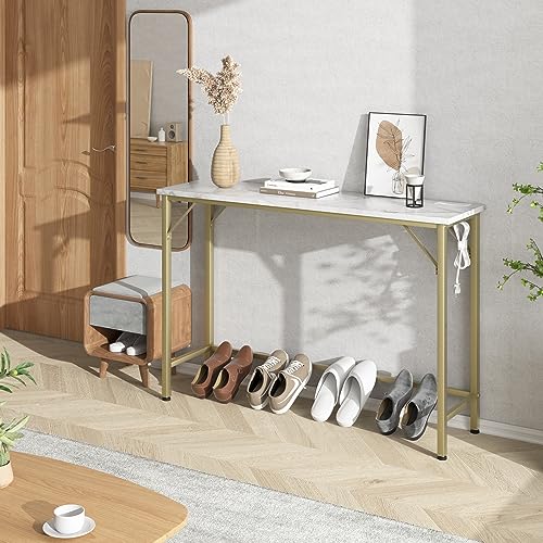 Gold Narrow Console Table with Outlets L280