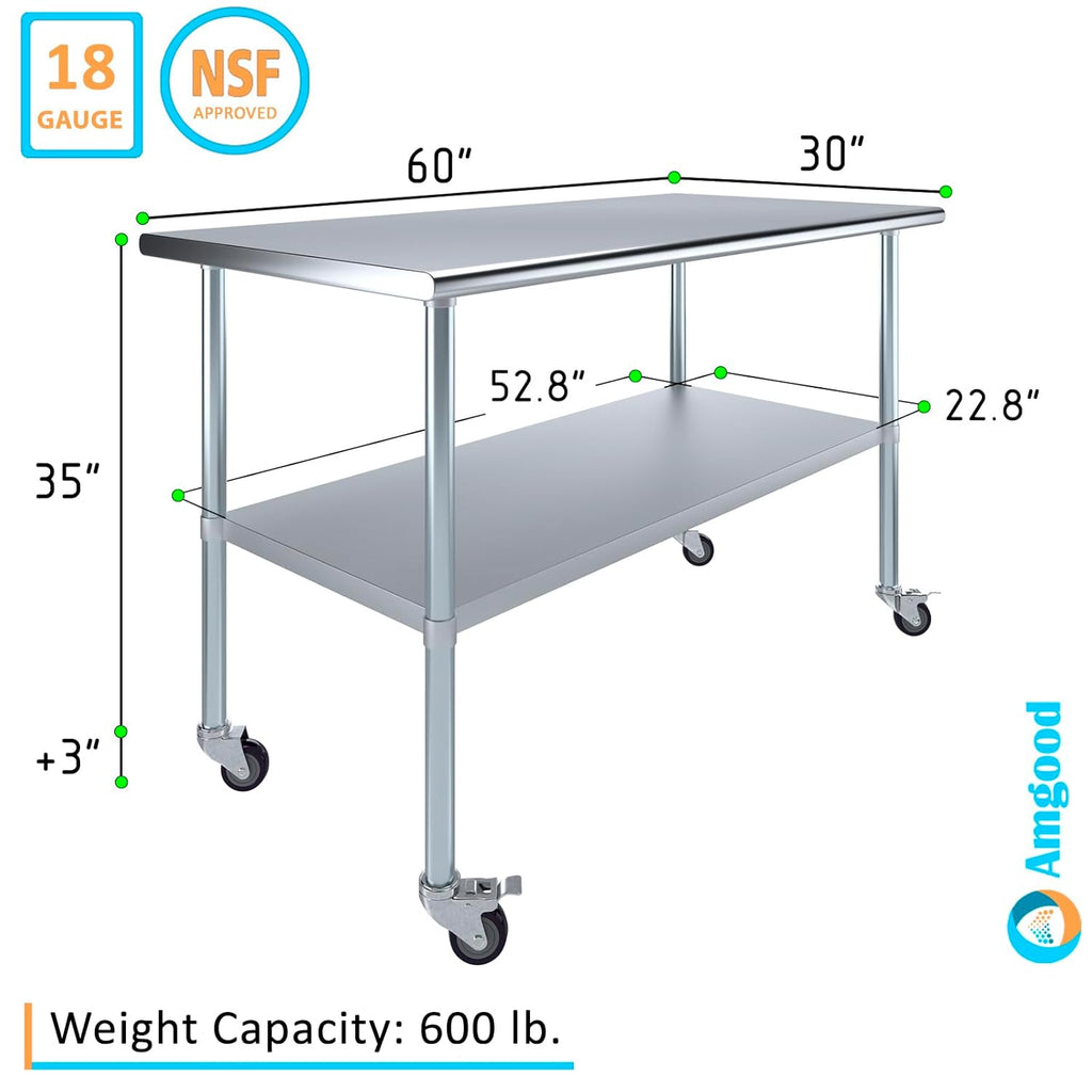 Stainless Steel Work Table with Under-Shelf & 4 Wheels X9108