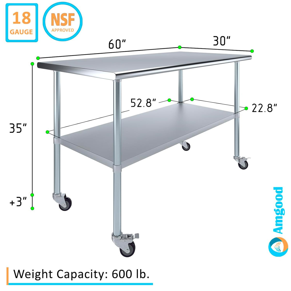 Stainless Steel Work Table with Under-Shelf & 4 Wheels X9108