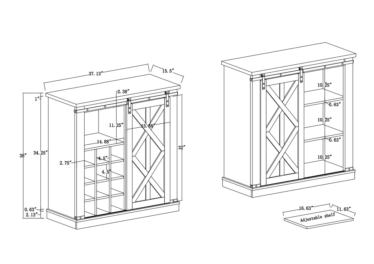 Navy Blue Wood Buffet Cabinet with Barn Door W15271