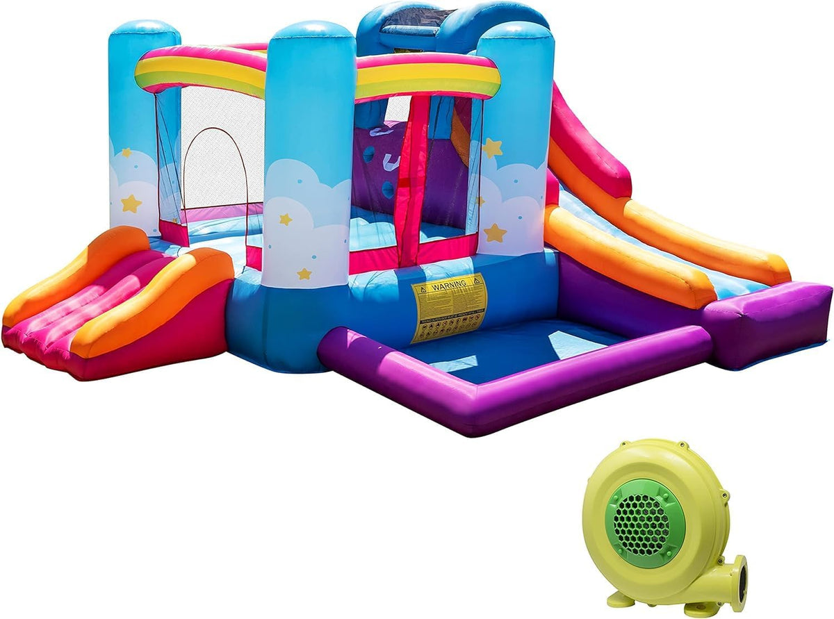Inflatable Bounce House with Air Blower, Ball Pit, Slides, Reinforced PVC Bounce Floor R114