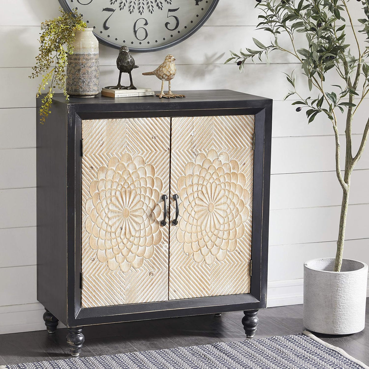 Black Brown Wood and Metal Two-Door Cabinet Y9190