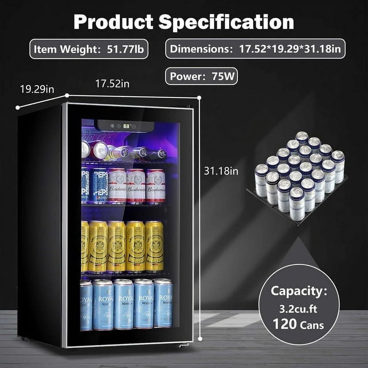 3.2 Cu.ft Beverage Refrigerator Cooler Mini Fridge A95157