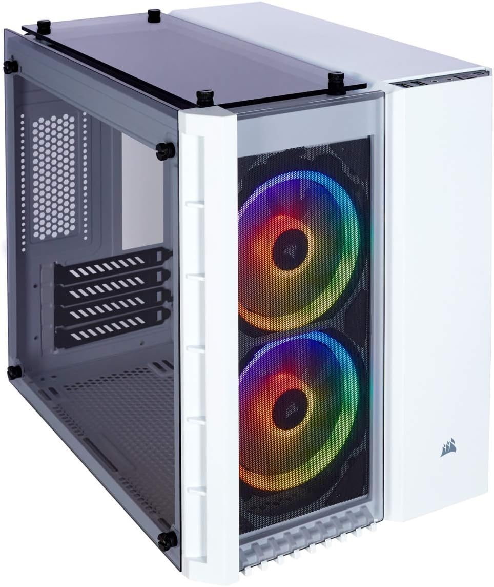 Micro-ATX Case with 2 RGB Fans, Tempered Glass - White O318