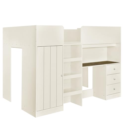 Gray Full Size Wood Loft Bed with Desk K4336