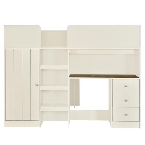 Gray Full Size Wood Loft Bed with Desk K4336