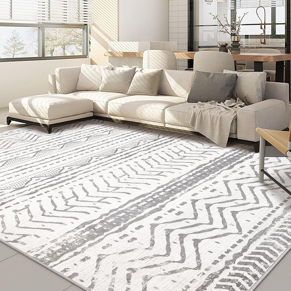 Grey 9x12 Machine Washable Area Rug F4590