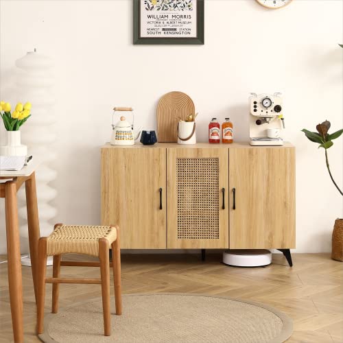 45" Sideboard Buffet Cabinet with Rattan Mesh Doors, Melamine and Carbon Steel Storage Cabinet M640903