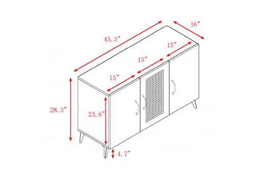 45" Sideboard Buffet Cabinet with Rattan Mesh Doors, Melamine and Carbon Steel Storage Cabinet M640903